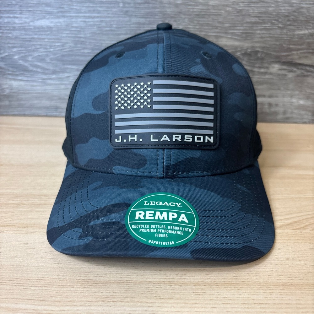JH Larson Hat Cap Snap Back Gray Camo‎ Camouflage Performance Adjustable
